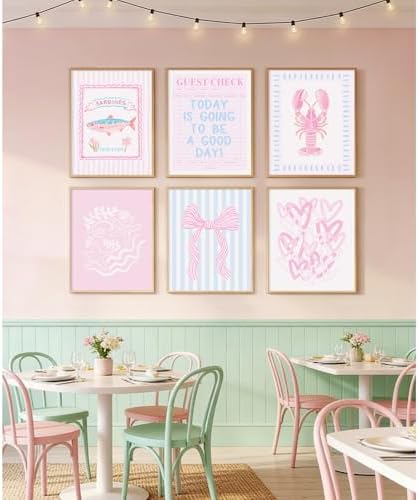 Preppy Coastal Wall Art Pink Beach Canvas Wall Decor Aesthetic Summer Posters Blue Beachy Ocean Prints Trendy Granddaughter Pictures Starfish Bow Painting Artwork for Girl Room 8x10x6 Inch Unframed - Image 3