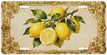 Lemon Golden Retro Floral Front License Plate 6" * 12" for Women