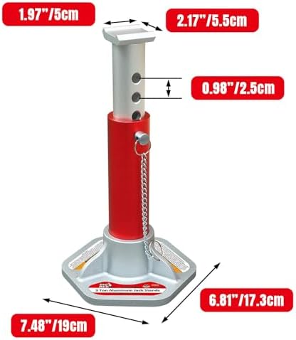 Big RED 3 Ton Aluminum Jack Stands, for Cars, ATV's and UTV's, with 6 Locking Support Pins, Red/Silver, 2 Pack - Image 6