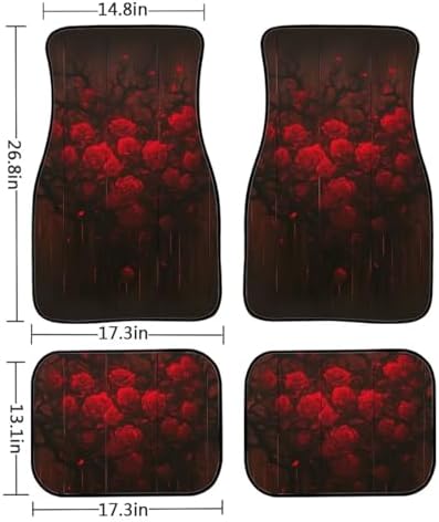 Bloody Rose Non-Slip Car Mats Set, Dead Branch Carpet Vehicle Floor Mats Car Accessories, Gothic Garden Floral 4 Pcs Front & 2nd Row Floor Mat for Driver Seat