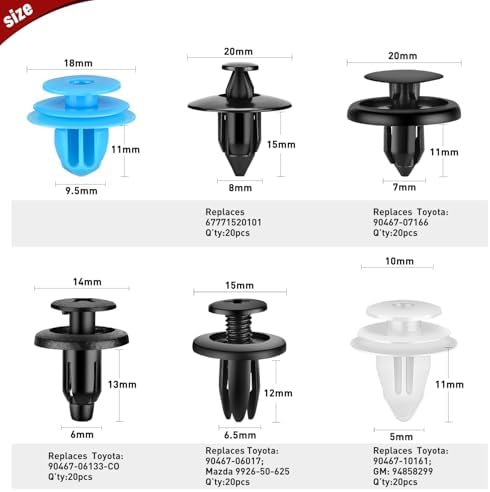 Nilight 121PCS Car Bumper Retainer Clips 6mm 6.5mm 7mm 8mm 9.5mm 9.8mm Expansion Screws Replacement Kit Door Trim Panel Clips Bumper Push Rivet Clips for Toyota Honda GM Mazda