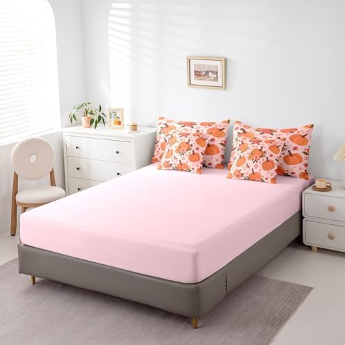 Erosebridal Autumn Pumpkin Full Comforter Set 7 Piece for Kids Girls Women,Thanksgiving Harvest Fall Bedding Set Cute Floral Botanical Bed in A Bag Rustic Pastoral Sheet Set with Comforter - Image 5