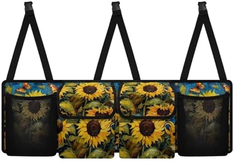 Sunflower Print Car Trunk Organizer Hanging Detachable Car Backseat Storage Bag Foldable Multipurpose Storage Bag for Automotive Trunk Storage and Decoration