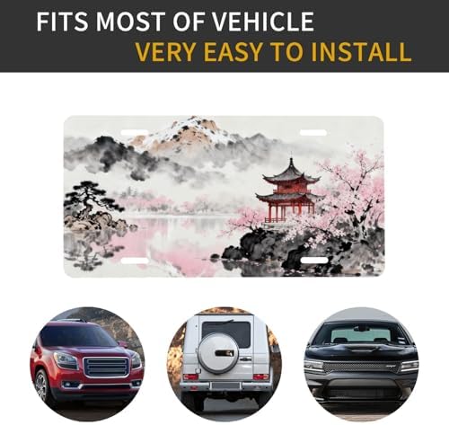Cherry Blossoms Snow Mountain Front License Plate 6" * 12" for Women