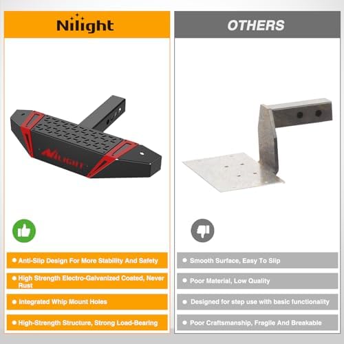 Nilight Hitch Step with Whip Mount Holes 2" Receiver for Trucks SUV Car Van