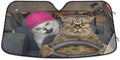 Fun Two Cat Driving Car Windshield Sun Shade Foldable UV Ray Sun Visor Protector Sunshade to Keep Your Vehicle Cool (57" x 31.5")