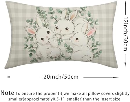 Easter Pillow Covers 12x20 Set of 2 Cute Bunny Rabbit Throw Pillow Covers Rustic Spring Pillowcase Linen Decoration Farmhouse Soft Decorative Plaid Cushion Case Couch for Indoor Outdoor Home Decor - Image 4