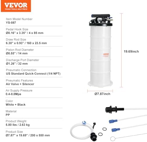 VEVOR 6.5L Pneumatic/Manual Oil Extractor Pump, Fluid Extractor Pump - Image 7
