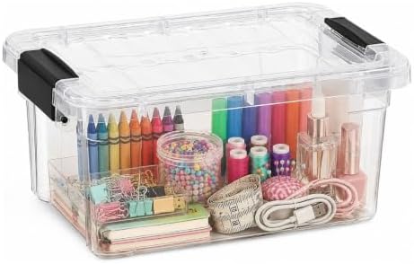 Superio 1.05 Quart Mini Clear Plastic Storage Container with Lid, Stackable Small Organizer Box for Crayons, Art Supplies, Beads, Sewing, Stationery & Food Storage, 1 Pack by Superio