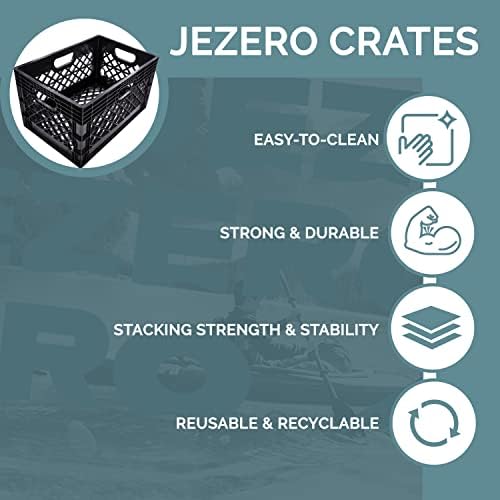 JEZERO 24 Quart 4-Pack Heavy Duty Plastic Crate | Stackable Multi-Purpose Storage Bin for Garage, Home, Office, Groceries, Outdoor, Camping & Kayaking | Black Utility Tote, 19" x 13" x 11" - Image 4