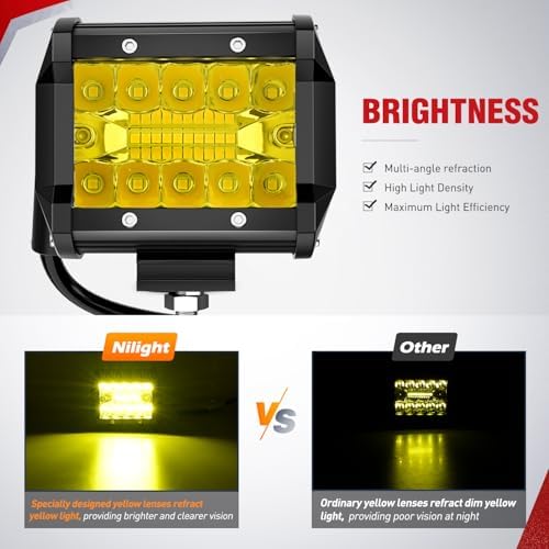 Nilight 2 PCS 4 Inch 60 W LED Light Pods Yellow Spot Flood Combo Beam
