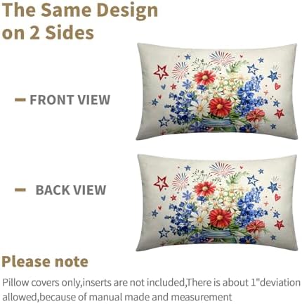 4th of July Pillow Covers 12x20 Set of 2, Patriotic Throw Pillow Covers Independence Memorial Day Pillowcase, Summer Floral Decorative Fourth of July Cushion Case Couch for Indoor Outdoor Home Decor - Image 6