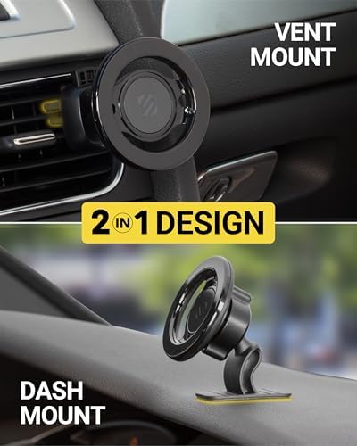 Scosche MagicMount SMSDV MagSafe Dashboard/Vent Car Mount, Magnetic Cell Phone Holder, Phone Stand for Dash/Vent Compatible with iPhone 16/15/14/13/12/Pro/Max/Plus/Mini/MagSafe Case, Pack of 2