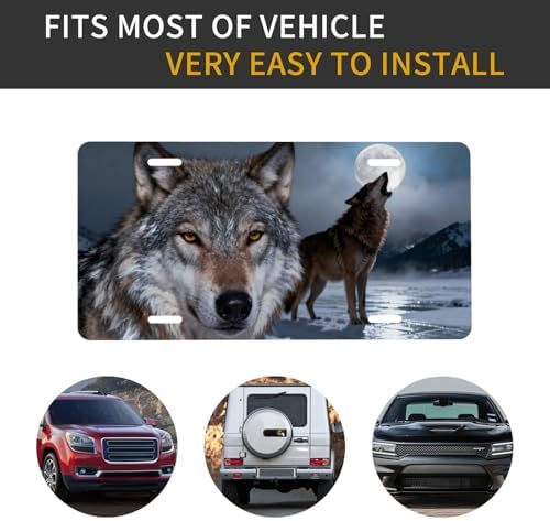 Wolf Full Moon Snowy Landscape Cool Front License Plate 6x12 Inch