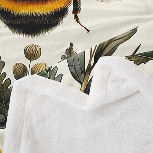 Honeybee Flowers Sherpa Blanket Wild Bee Animal Mushroom Throw Blanket Bedroom Living Room Soft Cozy Retro Rustic Blankets Decor for Bed Couch Sofa Yellow Black Green Flannel Blankets 30"x40" - Image 6