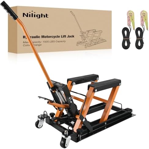 Nilight Motorcycle Lift Jack 1500 LBS Hydraulic Lifts ATV Scissor Jacks with Wheel Foot Pedal Handle Ratchet Belt Heavy Duty Lifter Stand Hoist Table for Dirt Bike Garage Storage Repair Tool,Orange by Nilight