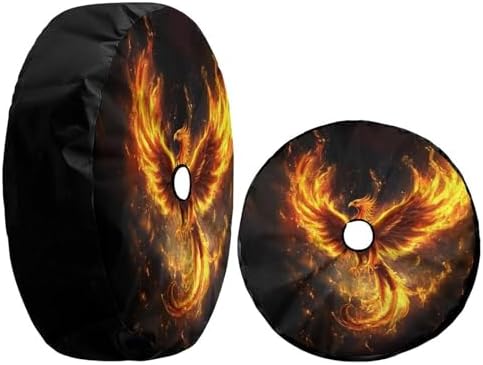 KiuLoam Fire Phoenix Spare Tire Cover with Backup Camera Hole Universal Sunscreen Waterproof Wheel Covers for Trailer RV SUV Truck and Many Vehicles (14" for Diameter 23"-27")