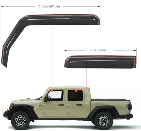 Nilight in Channel Rain Guards for Jeep Gladiator 2020 2021 2022 2023 2024 2025 2026 Side Window Deflectors, Vent Window Visors-4PCS