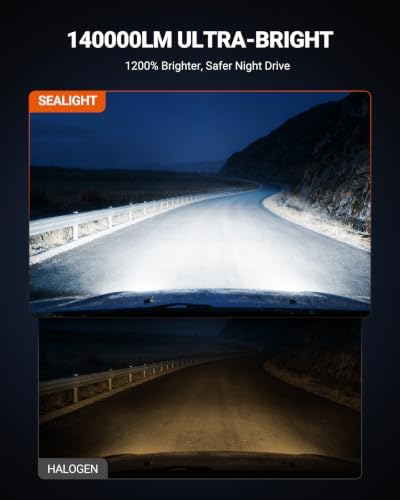 SEALIGHT 9005/HB3 H11/H9/H8 LED Bulbs Combo, 140,000LM 15X Brighter than Original Bulb, 6500K Daylight White, 25000RPM Cooling Fan Light Bulbs with 70000Hrs Lifespan, Pack of 4