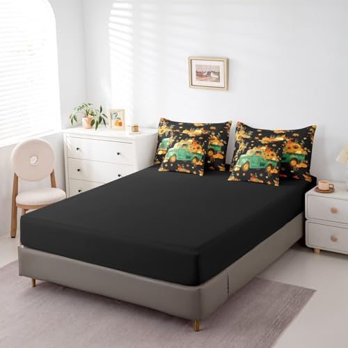 Erosebridal Thanksgiving Harvest Twin Comforter Set 7 Piece,Fall Pumpkin Truck Bedding Set with Sheets Farmhouse Maple Leaf Sunflower Bed in A Bag for Kids Adults Rustic Autumn Bed Set - Image 5