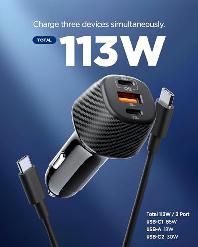 Spigen ArcStation Essential 113W USB C Fast Car Charger