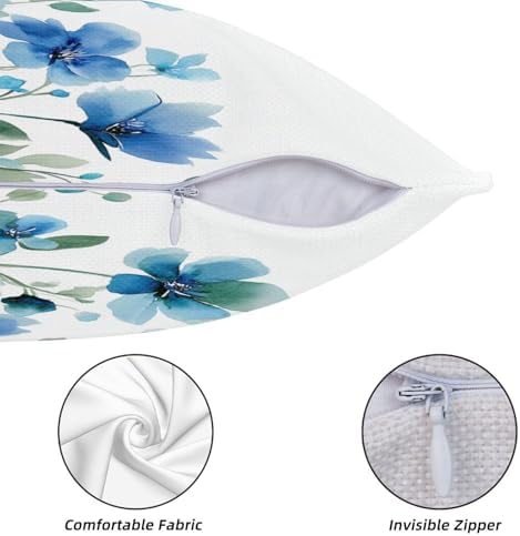 KiuLoam Spring Floral Pillow Covers 22x22 Inch Set of 2, Teal Blue Green Watercolor Flower Print Decorative Throw Pillows, Farmhouse Outdoor Square Cushion Cases for Sofa Couch Bed Home Decor - Image 5
