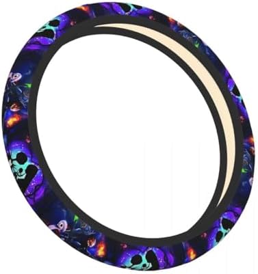 Halloween Jack and Sally Horror Nightmare Christmas Steering Wheel Cover for Women, Neoprene Anti-Slip Universal 15 inch Car Steering Wheel, Anime Car Accessories for Vehicle SUV (Xmas 1)