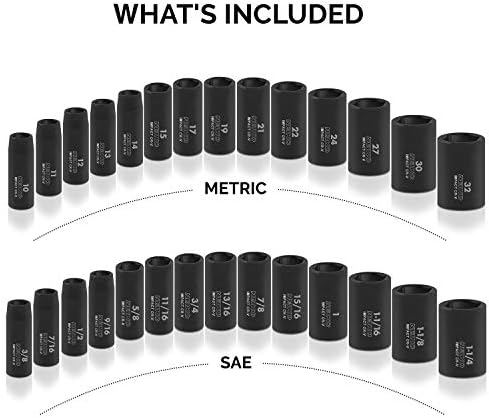NEIKO 02446A 1/2" Impact Socket Set, 35 Piece, Deep Socket Kit Assortment, Standard SAE (3/8”-1-1/4”) and Metric MM (10-32mm) Sizes, Includes Ratchet Handle and Impact Extension Bars - Image 5