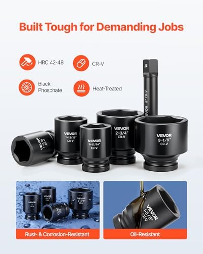 VEVOR 1 in Drive Impact Socket Set, 21 Piece, SAE (1-5/8" to 3-1/8") - Image 2