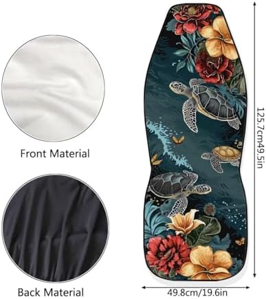 Hibiscus & Sea Turtle Pattern Auto Seat Covers Front Seats 2 Piece Soft Stretchy Fabric Seat Bench Covers Universal Car Interior Protection Set