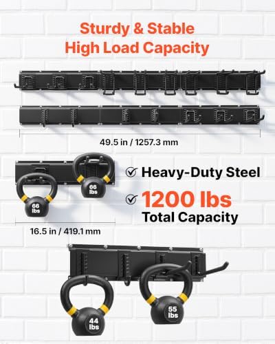 VEVOR Garage Tool Organizer 99 Inch 1200 lbs Wall Mount Garden Tool Rack, Heavy Duty Garage Hanging Storage Rack Organization with 6 Rails and 16 Adjustable Hooks, for Yard Tools, Shovel, Rake, Shed - Image 2