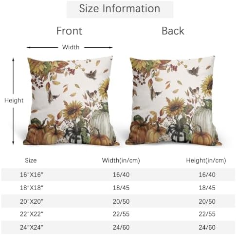 Fall Sunflower Throw Pillow Covers 20x20 Set of 2 Autumn Buffalo Plaid Pumpkin Thanksgiving Pillow Covers Bird leaves berries Pillowcase Vintage for Kitchen Sofa Cushion Outdoor Bedroom Decoration - Image 5