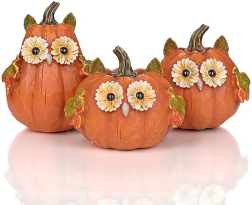 Fall Pumpkin Decor Small Fake Pumpkins Orange Resin Carved Pumpkin Owl Decorative Faux Pumpkin 3Pcs Artificial Pumpkins for Decorating Home Table Farmhouse Mantel Halloween Thanksgiving Centerpieces - Image 7