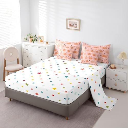 Erosebridal 7 Piece Girls Kawaii Pumpkin Bed in A Bag Twin Fall Autumn Bedding Set Thanksgiving Pumpkins Comforter Set for Kids Adults Room Decor,Cute Boho Stars Sheet Set with Comforter - Image 4