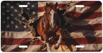American Flag Horse Wild Cool Front License Plate 6x12 Inch