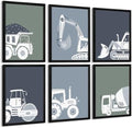 Construction Truck Wall Art Nursery Canvas Wall Decor Boys Room Wall Art Kids Car Posters Toddler Prints Nursery Artwork Excavator Tractor Pictures for Playroom Bedroom 12x16 Inch Wood Framed Set of 6 by Unknown