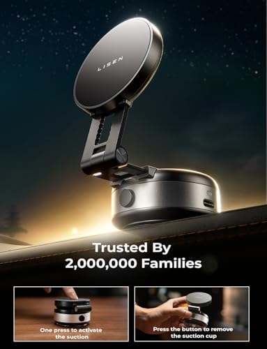 LISEN for iPhone 17 Electric Suction Cup Phone Mount, Vacuum Electric Suction Cup Phone Mount, for MagSafe Magnetic Suction Mount for iPhone 16/15/14/13/12,Black Kits