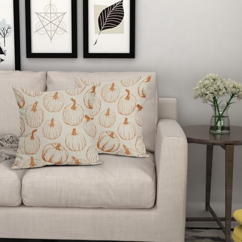 Orange Pumpkin Fall Pillow Covers 16x16 Set of 2 Autumn Themed Thanksgiving Harvest Print Decorative Throw Pillows Outdoor Farmhouse Pillowcases Cushion Case Seasonal Decor for Couch Sofa Bed - Image 7