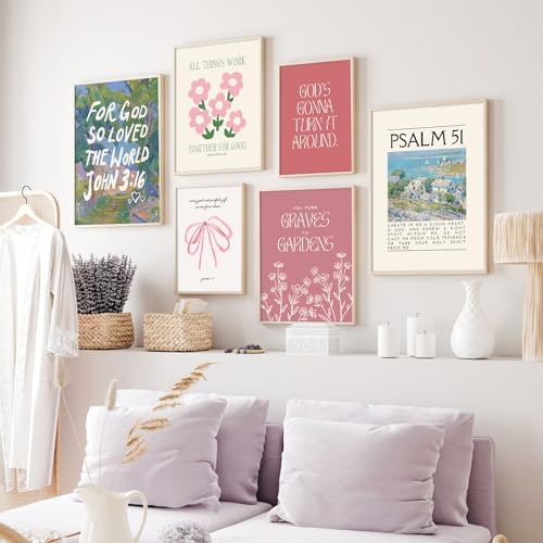 Bible Verse Wall Art Christian Canvas Wall Decor Aesthetic Scripture Wall Art Preppy Religious Posters Jesus Painting Floral Bow Pictures Vintage Prints for Living Room Bedroom 8x10x6 Inch Unframed - Image 4