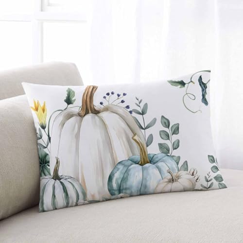 Pillow Covers 20x36 Inch - King Fall Thanksgiving Blue Grey Pumpkin Watercolor Eucalyptus Leaves Soft Brushed Microfiber Pillowcases with Hidden Zipper Closure Bed Pillow Shams for Bedroom Sofa Car - Image 2