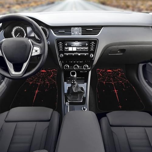 Gothic Skull Spider Print 4 Pcs All Weather Floor Mats Abstract Art Drawing Lines Spider Web Front & Rear Row Foot Mat Interior Accessories Universal Fit for SUV Sedan Van