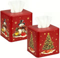 Thyle 2 Pcs Christmas Square Tissue Box Cover Red PU Leather Christmas Tree Snowman Tissue Box Holder Closure Xmas Decorations Cube Napkin Holder for Kitchen Car Home Office Living Room Bedroom by Thyle