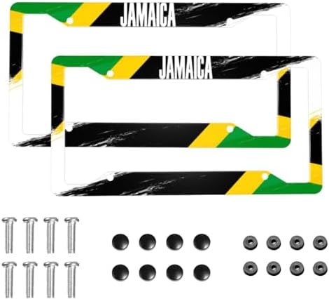 Jamaica License Plate Frame 2 Pack License Plate Holder Universal Aluminum License Plate Cover Car Accessories for Men Women