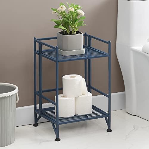 Convenience Concepts Xtra Storage Shelves - 2 Tier Folding Metal Organizer Shelf for Office, Closet, Laundry Room, Garage, Kitchen, Bathroom, & Bedroom, No Tools Assembly, Cobalt Blue - Image 2