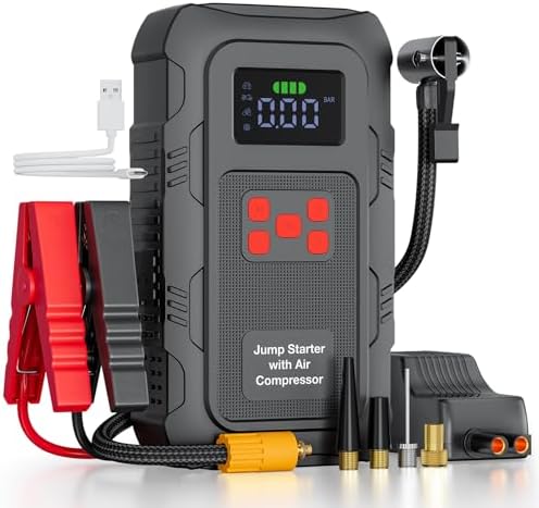 6000A Jump Starter with Air Compressor, Portable Car Battery Jump Starter with 150 PSI Tire Inflator for Up to 10.0L Gas and 8.0L Diesel Engines, 12V Jump Box with LCD Display by HPBS