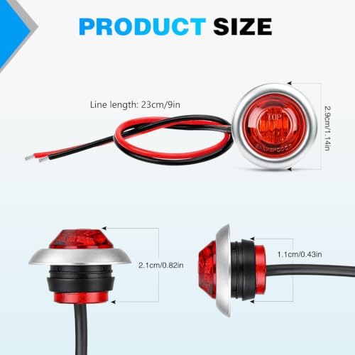 Nilight 3/4" Round Marker Lights 10PCS Red Side Bullet Clearance Light