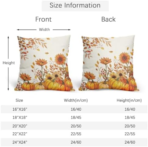 Fall Pumpkin Pillow Covers 20x20 Set of 2 Orange White Leaves Sunflower Outdoor Throw Pillows Covers Autumn Thanksgiving Harvest Decorative Farmhouse Cushion Case for Living Room Couch Sofa - Image 4