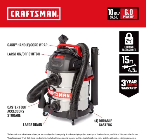 CRAFTSMAN CMXEVBE17155 10 Gallon 6.0 Peak HP Stainless Steel Vacuum Bundle - Image 2