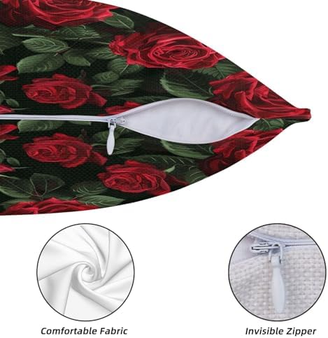 KiuLoam Black and Red Roses Pillow Covers 16x16 Set of 2, Vintage Romantic Valentine Print Decorative Throw Pillow Cases, Farmhouse Style Cushion Covers for Sofa Couch Living Room Bedroom - Image 5