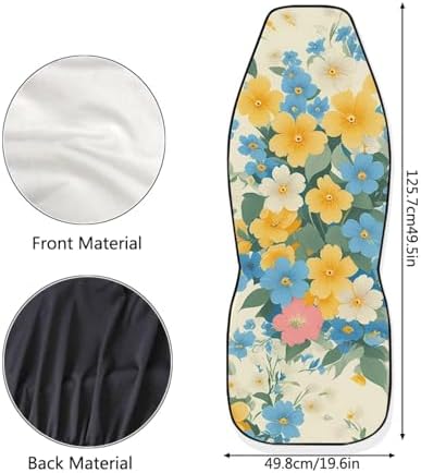 Daisy Car Seat Covers 2PCS Full Set, Rural Flower Field Marigold Universal Car Seat Protectors Auto Interior Decor, Countryside Marigold Interior Accessories Truck Van SUV